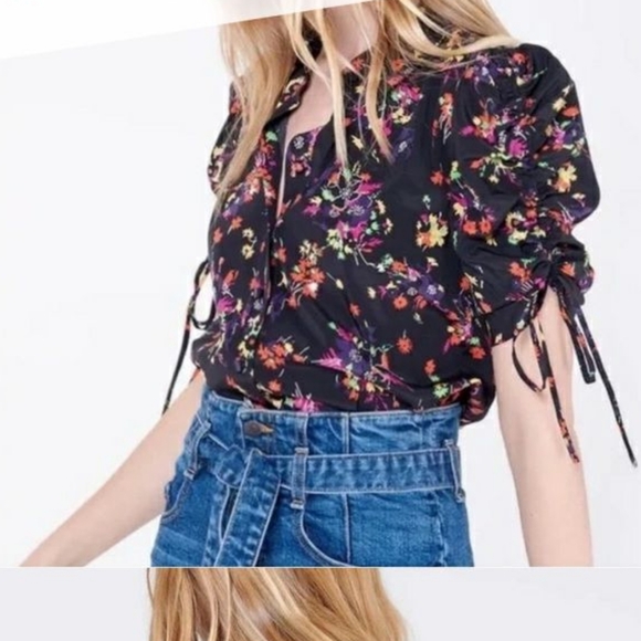 Veronica Beard Carmine sz 6 Silk Black Floral Puff Sleeve Blouse - Picture 3 of 11